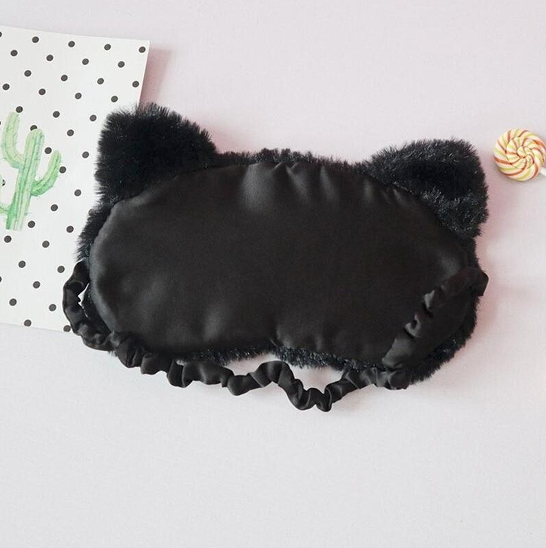 Cute Sleep Mask Blindfold - Soft Plush Cat Eye Mask Black