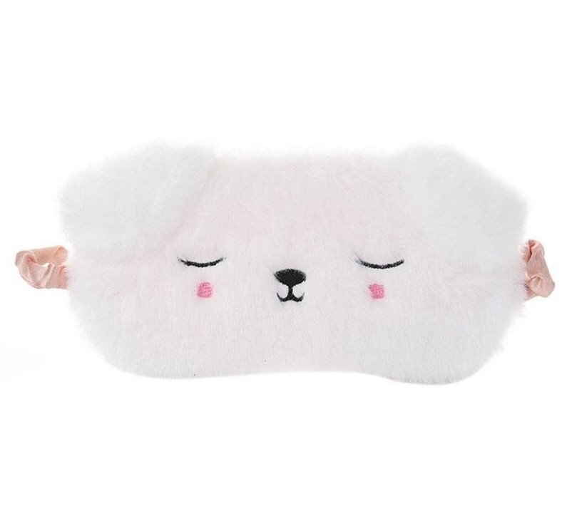 Cute Sleep Mask Blindfold - Soft Plush Cat Eye Mask White