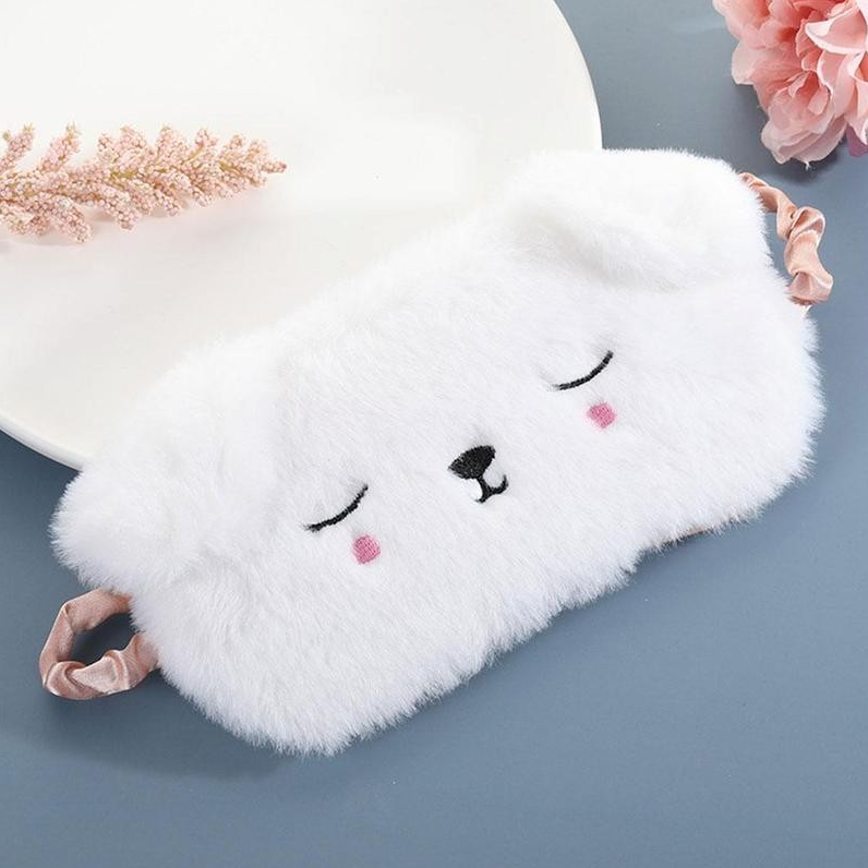 Cute Sleep Mask Blindfold - Soft Plush Cat Eye Mask White