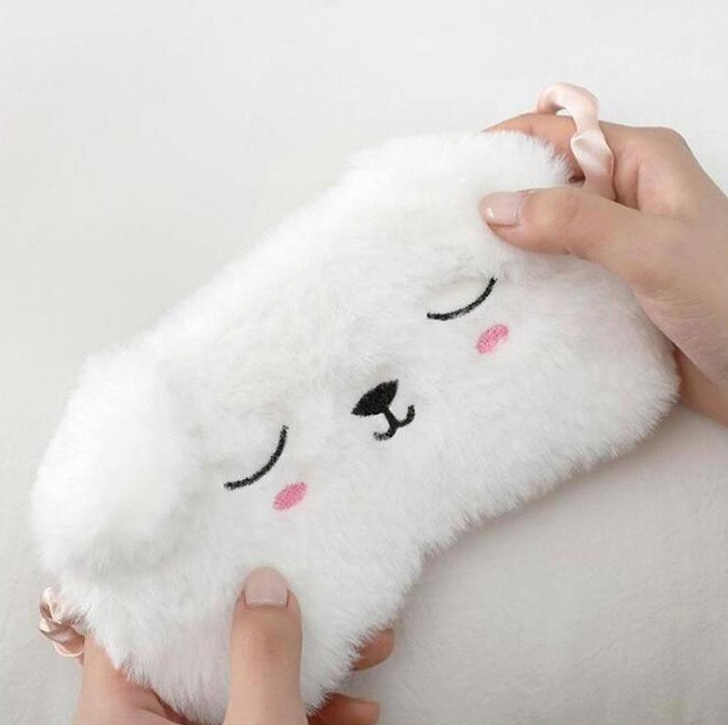 Cute Sleep Mask Blindfold - Soft Plush Cat Eye Mask White