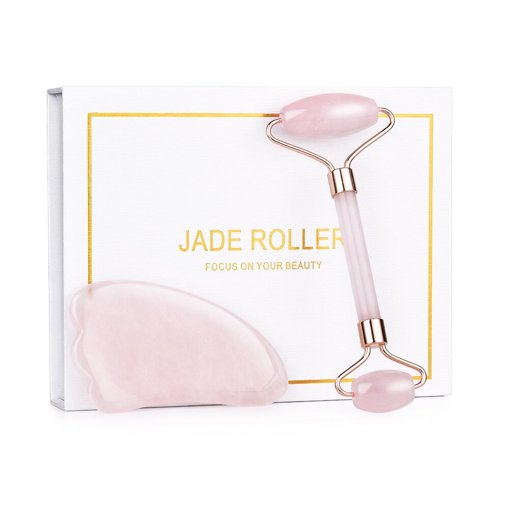 Face Roller and Gua Sha Set - Jade Stone or Rose Quartz
