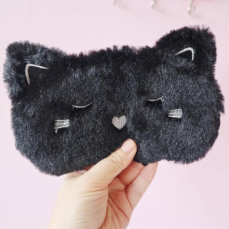 Cute Sleep Mask Blindfold - Soft Plush Cat Eye Mask Black