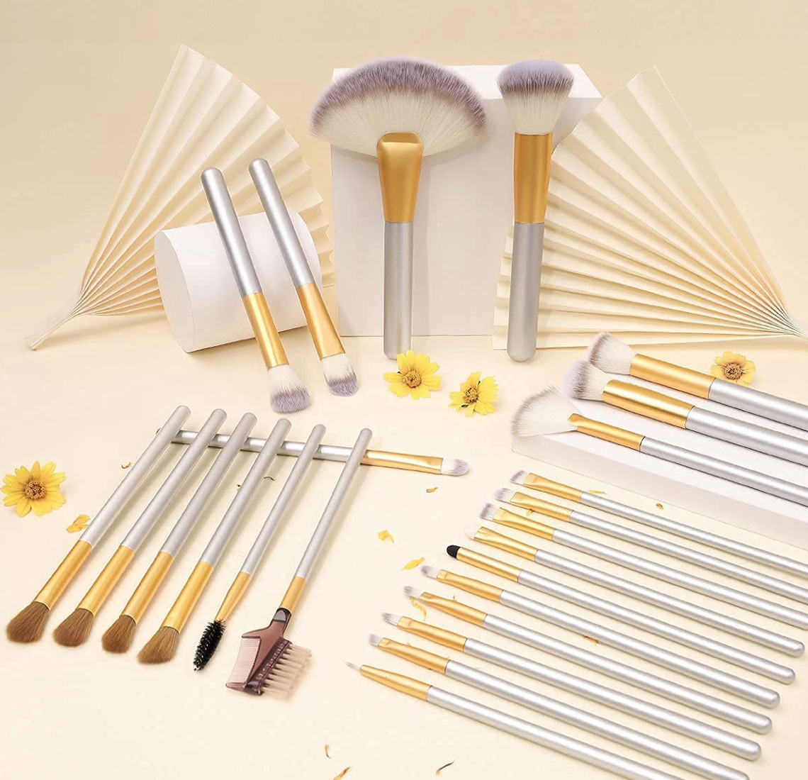 Champagne Makeup Brush Collection - 24 Piece with Case