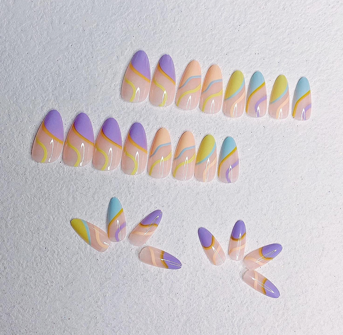 Colorful Press On Nails (24 Piece, Medium Length)
