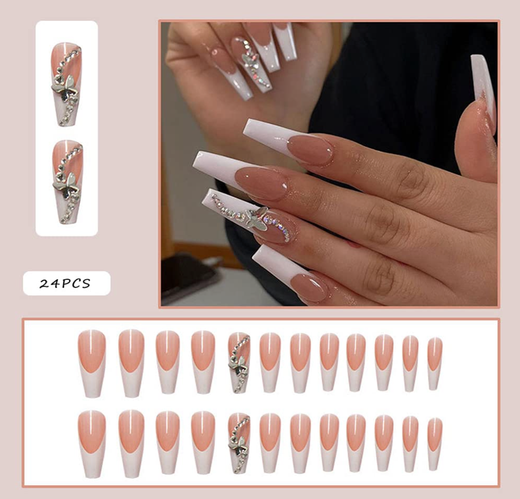French Manicure Press On Nails (24 Piece, Long Length)